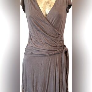 Gray wrap style, stretch jersey dress
